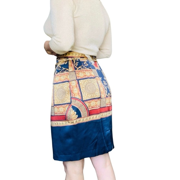 Renato Nico Silk - Blue and Gold Pencil Skirt Small - Picture 13 of 13